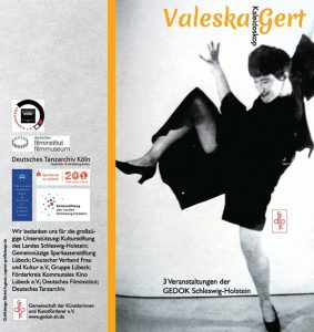 Flyer für Veranstaltung „Phänomen Valeska Gert“, Seite 1, Lübeck September 2017, organisiert von Marion Hinz